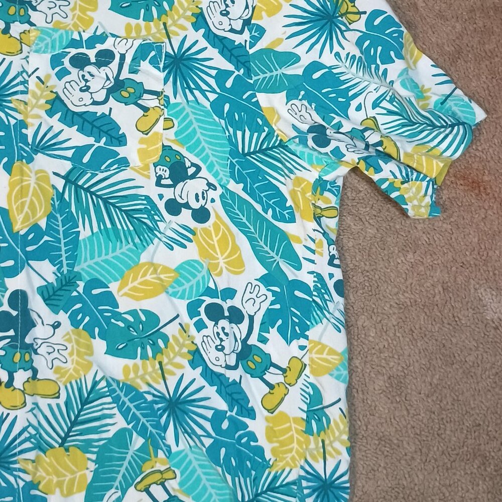 Disney/Mickey Mouse Hawaiian Shirt/Men M/Teal White Yellow/Tropical Vacation Alo - Picture 4 of 8
